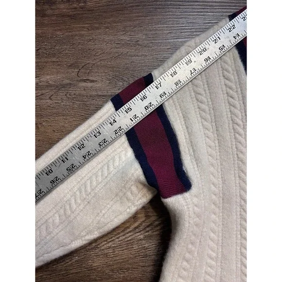 Sandro Paris Wool Cable Knit Cardigan Sweater Small Cream Burgundy - Picture 5 of 10